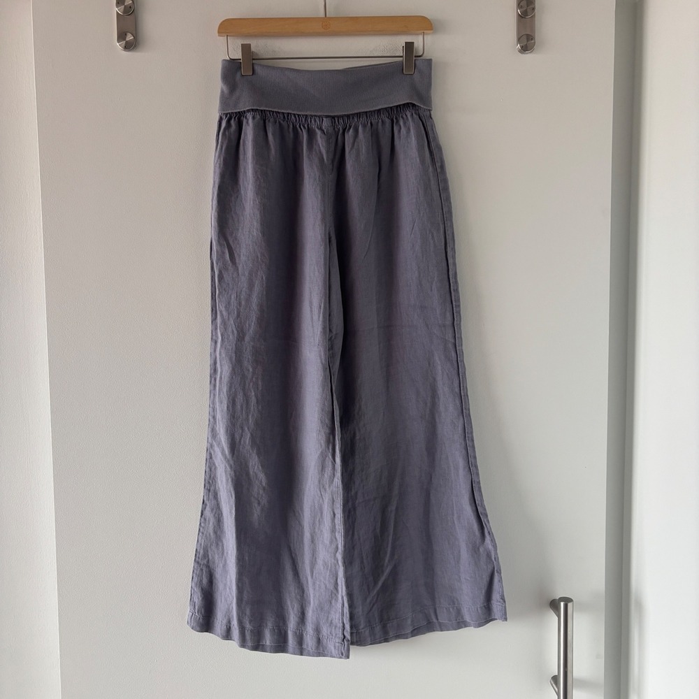 Bella Dahl 100% Linen Wide Leg Pants Fold Over Waistband